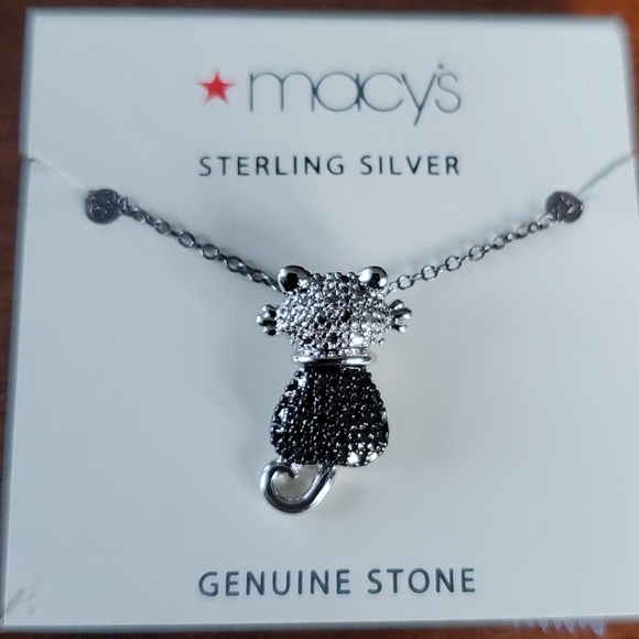 White Diamond/Marcasite/Sterling Cat Pendant - Picture 1 of 2